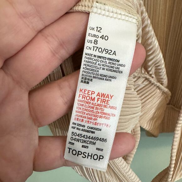 Topshop Plisse Batwing Splitback Top Womens 8 Tan Blouse Mock Neck Short Sleeve - Picture 9 of 10